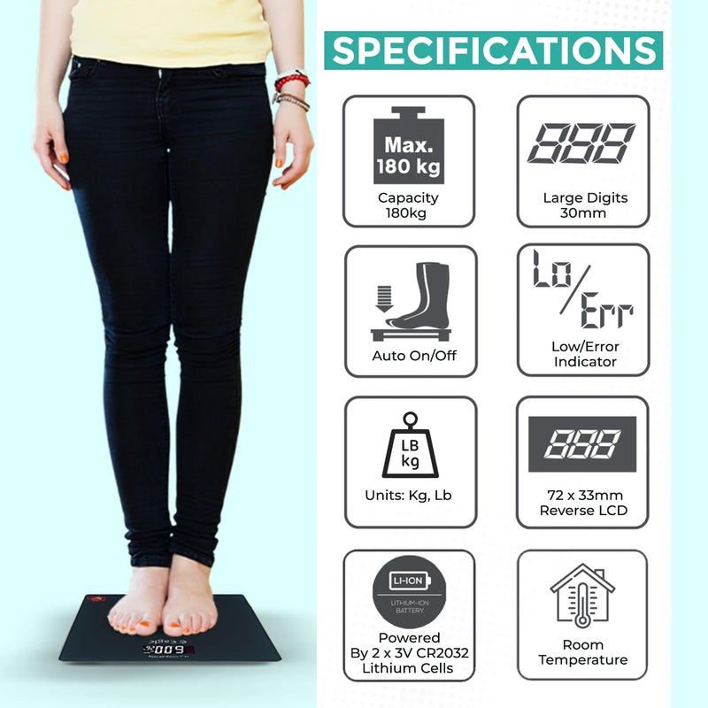 Eagle ميزان وزن الجسم الرقمي | سعة 180 كجم | آلة وزن مزودة بـ 4 حساسات جي عالية الدقة | ميزان وزن شخصي للاستخدام المنزلي، في الصالة الرياضية | شاشة LCD | ضمان لمدة سنتين - EEP-1007A رمادي - Image 3