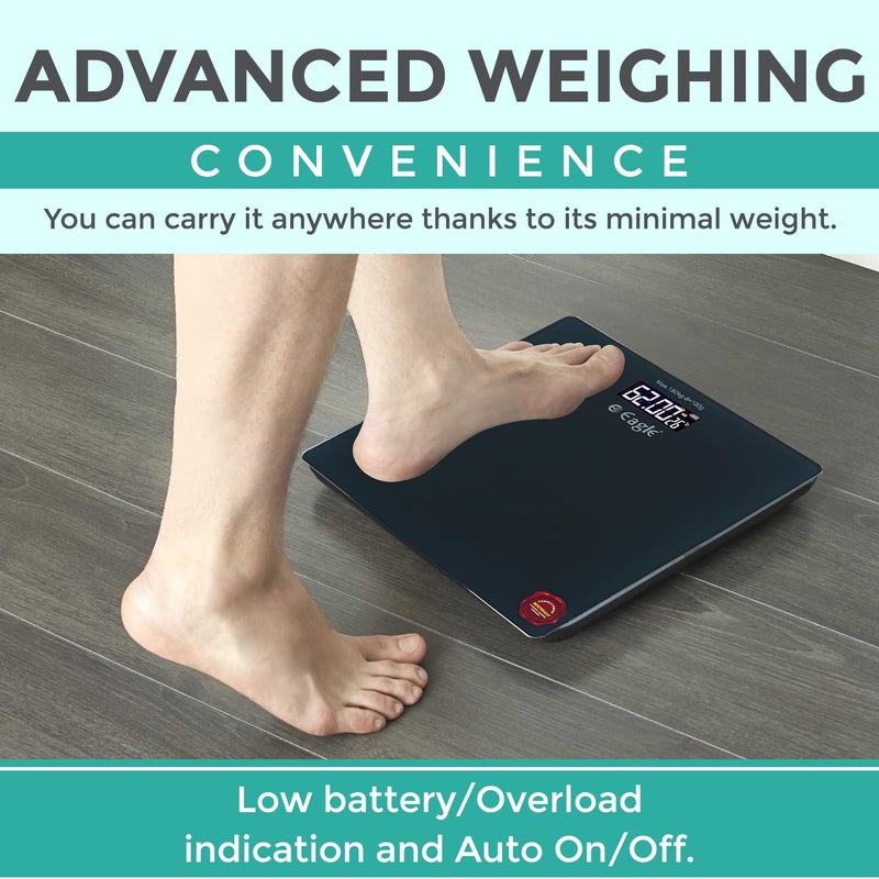 Eagle ميزان وزن الجسم الرقمي | سعة 180 كجم | آلة وزن مزودة بـ 4 حساسات جي عالية الدقة | ميزان وزن شخصي للاستخدام المنزلي، في الصالة الرياضية | شاشة LCD | ضمان لمدة سنتين - EEP-1007A رمادي - Image 4