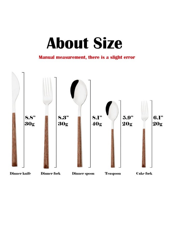 عربست طقم أدوات مائدة على الطراز الكوري من الفولاذ المقاوم للصدأ، يتكون من شوكة وملعقة وسكين وملعقة شاي بمقابض خشبية مربعة، مكون من 4 قطع، مناسب للمنزل والمطبخ والمطاعم، كما أنه هدية مثالية - فضي. - Image 3