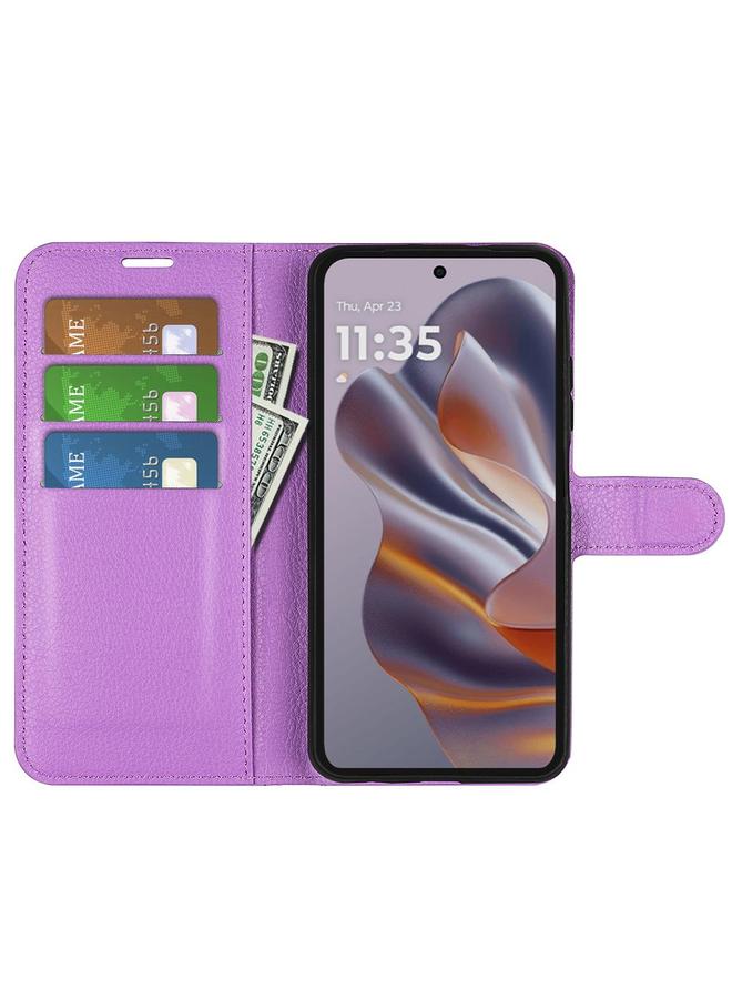 اس-توب جراب لهاتف Motorola Moto 50 Neo 5G من الجلد بتصميم ليتشي مع حامل قابل للطي أفقيًا - Image 4