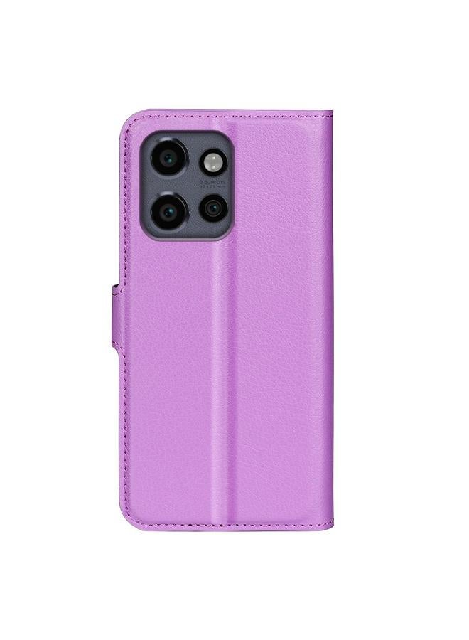 اس-توب جراب لهاتف Motorola Moto 50 Neo 5G من الجلد بتصميم ليتشي مع حامل قابل للطي أفقيًا - Image 3