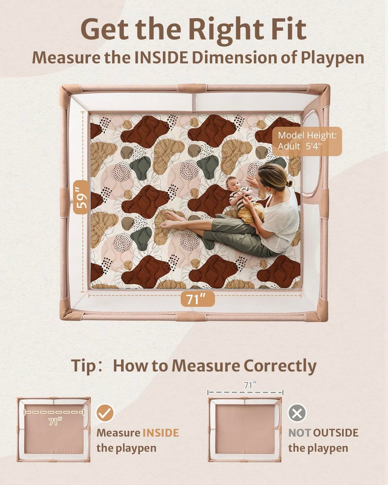 Blissful Diary Baby Play Mats for Floor, 71x59 Inch Extra Thicker & Large Soft Cushioning Foam Playmats for Babies and Toddlers, Foldable Washable Baby Crawling Mat for Playpen, Boho Design - Image 2