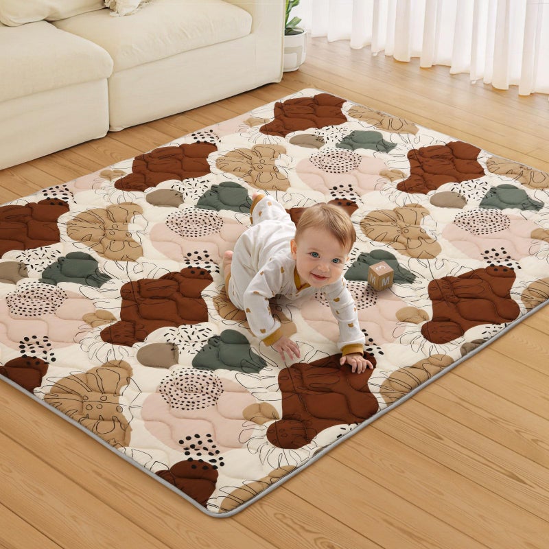 Blissful Diary Baby Play Mats for Floor, 71x59 Inch Extra Thicker & Large Soft Cushioning Foam Playmats for Babies and Toddlers, Foldable Washable Baby Crawling Mat for Playpen, Boho Design - Image 1