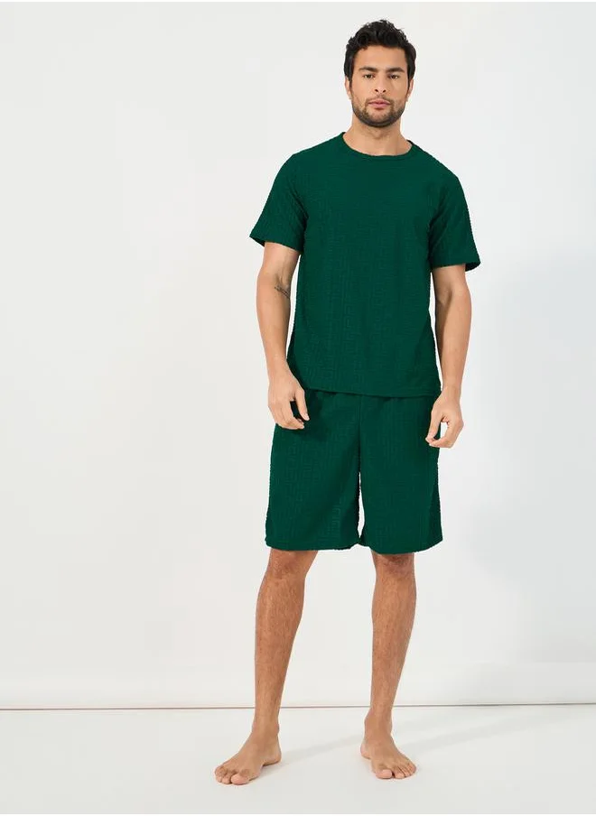 Styli Textured Short Sleeve T-Shirt & Shorts Set