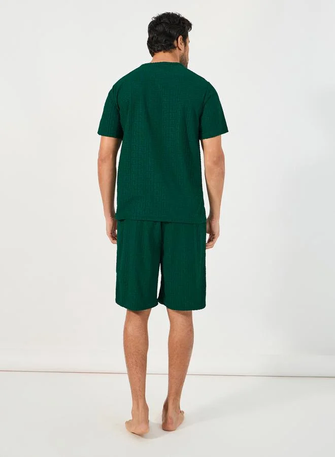 Styli Textured Short Sleeve T-Shirt & Shorts Set
