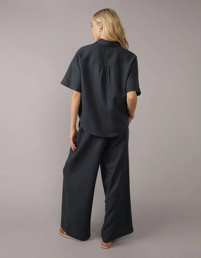 American Eagle AE Linen-Blend Short-Sleeve Button-Up Shirt