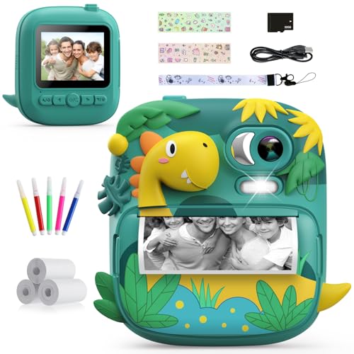 CAMCLID Kids Camera Instant Print, CAMCLID 2.4 Inch Screen Camera for Kids Dinosaur Children Digital Camera with 32GB Card & 3 Rolls Paper, Christmas Birthday Gift Toys for Boys Girls 3-12 Age (Green) - Image 1
