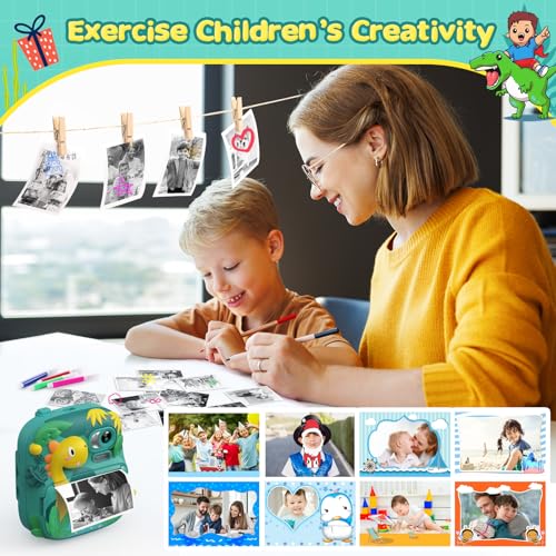 CAMCLID Kids Camera Instant Print, CAMCLID 2.4 Inch Screen Camera for Kids Dinosaur Children Digital Camera with 32GB Card & 3 Rolls Paper, Christmas Birthday Gift Toys for Boys Girls 3-12 Age (Green) - Image 5