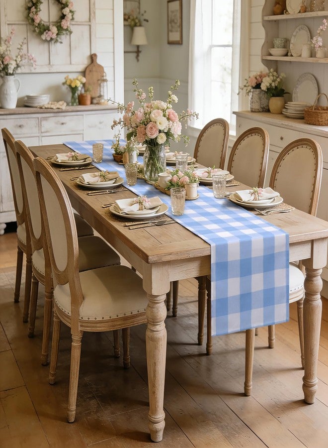 tiosggd Gingham Table Runner Light Blue and White, Spring Buffalo Plaid Check Table Cloth 72 Inches Long Table Decor, Summer Party Suppliers for Rustic Farmhouse Birthday Wedding Baby Shower Party - Image 2