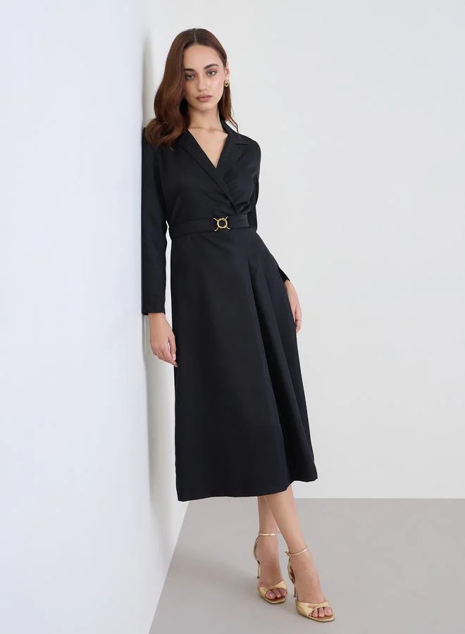 Black Long Sleeves Blazer Midi Dress