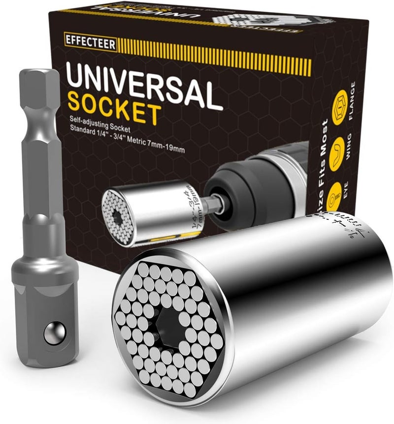 EFFECTEER Universal Socket, Self-adjusting Socket Fits Standard 1/4'' - 3/4'' Metric 7mm-19mm, Adapter Sockets for Wrench Ratchet & Power Drill, Tools Gifts for Men Him Husband Dad Father DIY Handyman Women - Image 1