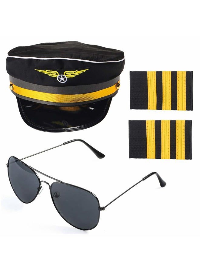 Beelittle Airline Pilot Captain Costume Kit Pilot Dress up Accessory Set with Aviator Sunglasses - Image 1