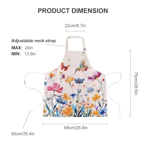 IHFAIO Floral Apron Women 2 Pack Aprons for Women with Pockets Waterproof Kitchen Apron with Bird Flower Printing for Cooking Gardening - Image 3