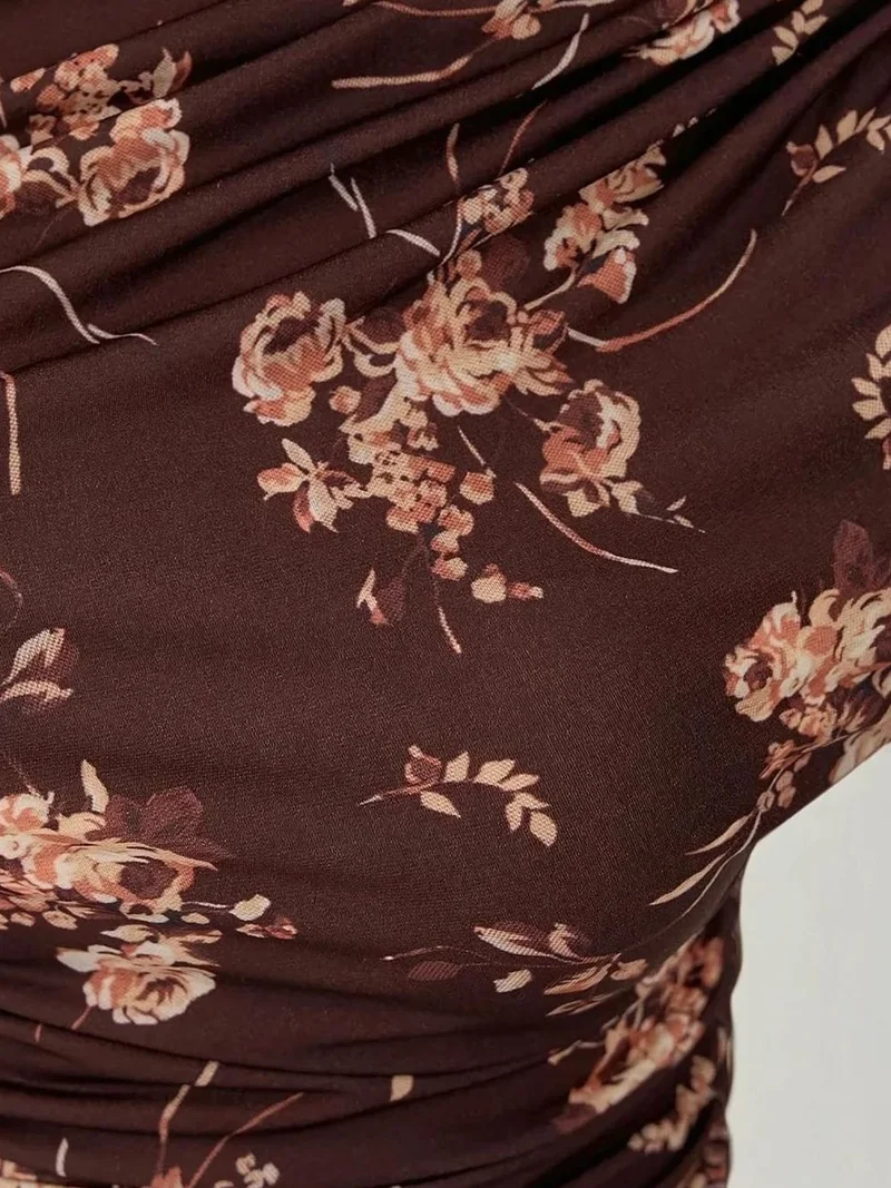 HICCUP Dark Mocha Brown Long Sleeve Printed Top for Women | Best Price UAE