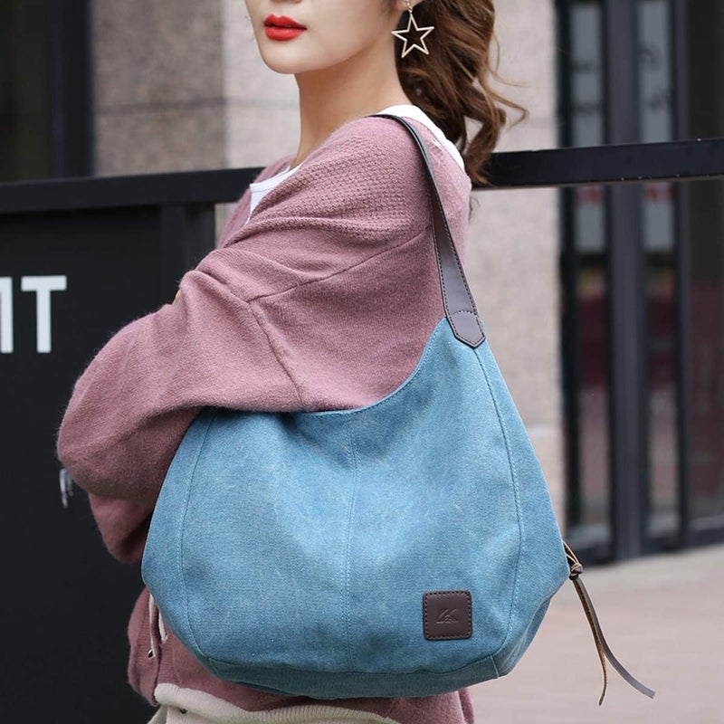DOURR Store Women's Multi-pocket Shoulder Bag Fashion Cotton Canvas Handbag Tote Purse - Image 2