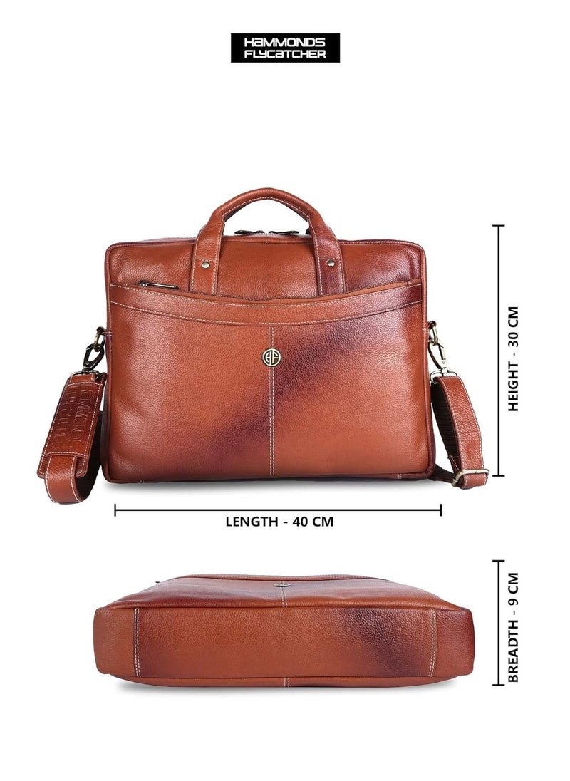 HAMMONDS FLYCATCHER - Laptop Bag for Men - Leather Messenger Bag for Office - Fits up to 16 Inch Laptop -Tan Shoulder Bag with Multiple Compartments - Executive Leather Bag for Work and Travel - Image 1