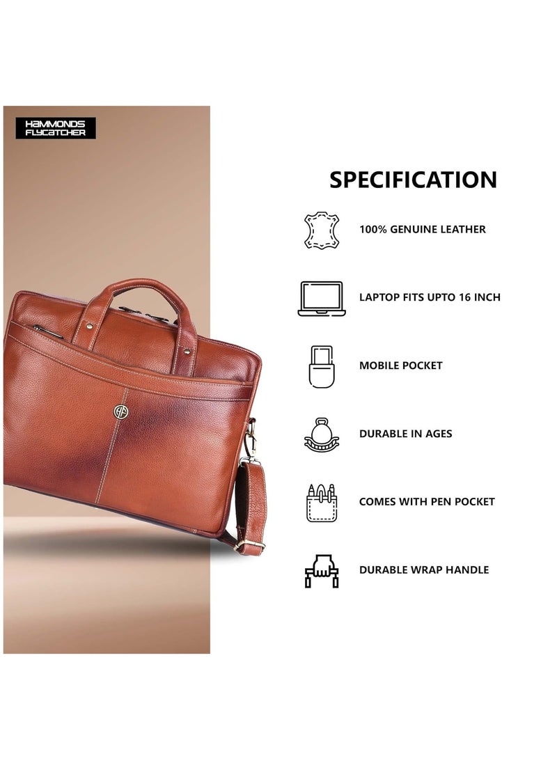 HAMMONDS FLYCATCHER - Laptop Bag for Men - Leather Messenger Bag for Office - Fits up to 16 Inch Laptop -Tan Shoulder Bag with Multiple Compartments - Executive Leather Bag for Work and Travel - Image 1