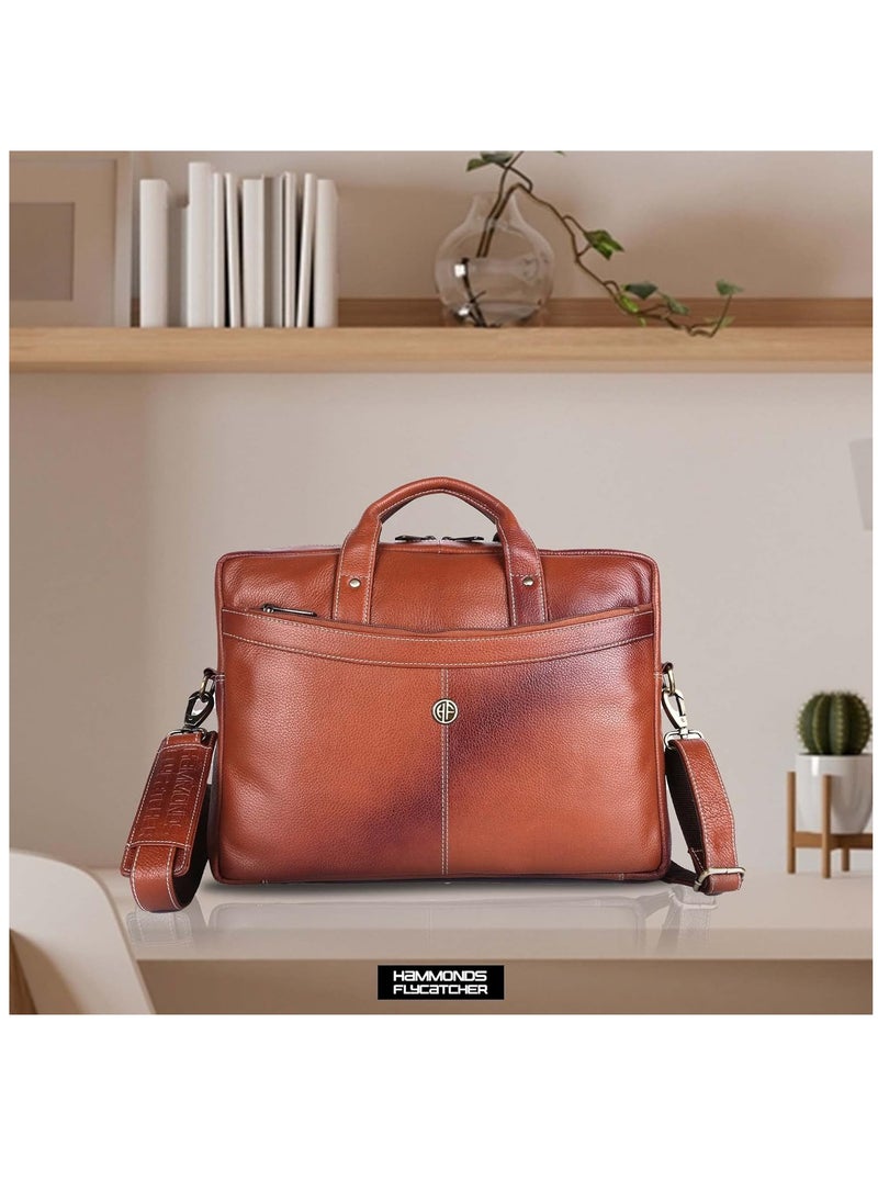 HAMMONDS FLYCATCHER - Laptop Bag for Men - Leather Messenger Bag for Office - Fits up to 16 Inch Laptop -Tan Shoulder Bag with Multiple Compartments - Executive Leather Bag for Work and Travel - Image 1