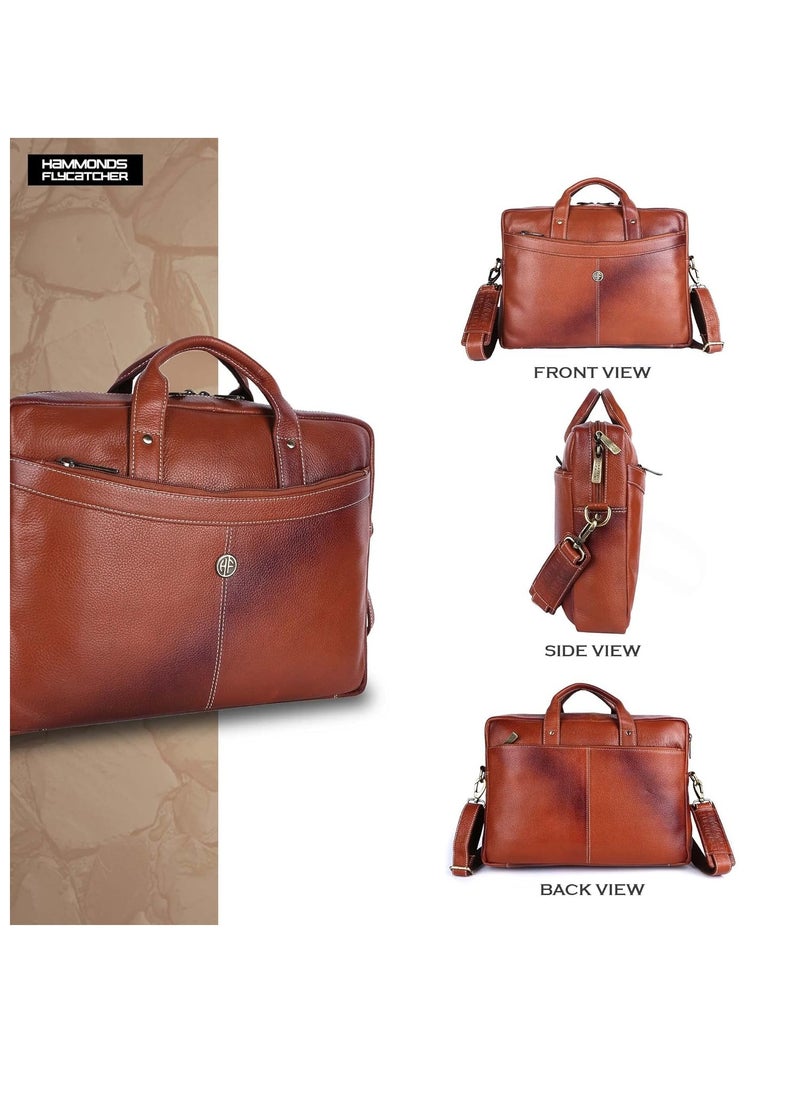HAMMONDS FLYCATCHER - Laptop Bag for Men - Leather Messenger Bag for Office - Fits up to 16 Inch Laptop -Tan Shoulder Bag with Multiple Compartments - Executive Leather Bag for Work and Travel - Image 1