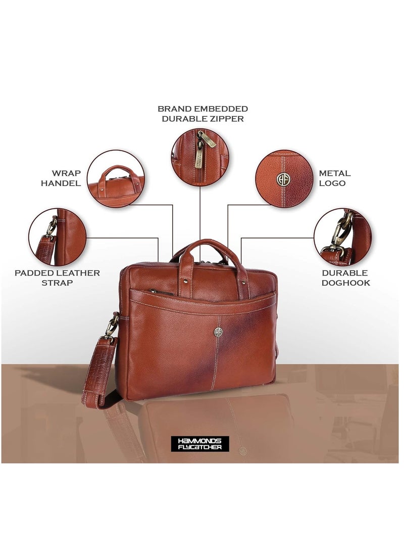 HAMMONDS FLYCATCHER - Laptop Bag for Men - Leather Messenger Bag for Office - Fits up to 16 Inch Laptop -Tan Shoulder Bag with Multiple Compartments - Executive Leather Bag for Work and Travel - Image 1