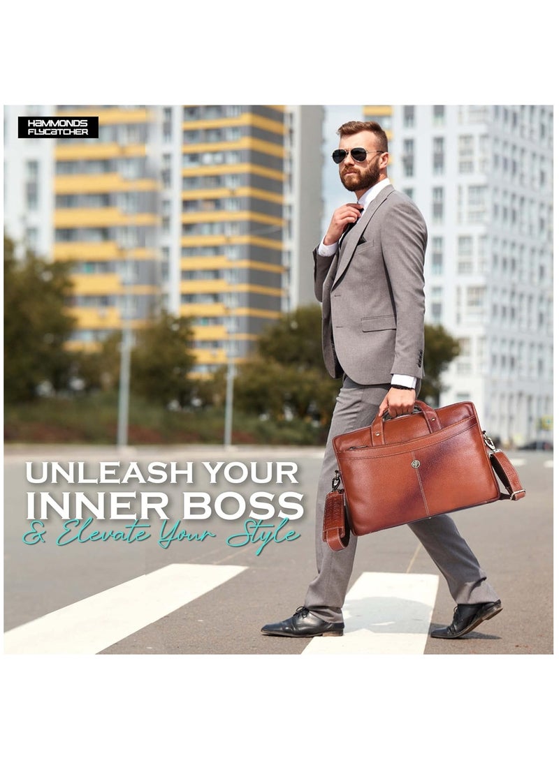 HAMMONDS FLYCATCHER - Laptop Bag for Men - Leather Messenger Bag for Office - Fits up to 16 Inch Laptop -Tan Shoulder Bag with Multiple Compartments - Executive Leather Bag for Work and Travel - Image 1