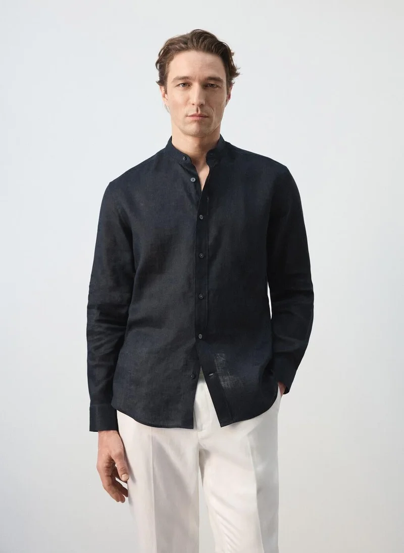 مانجو مان 100% linen Mao collar shirt
