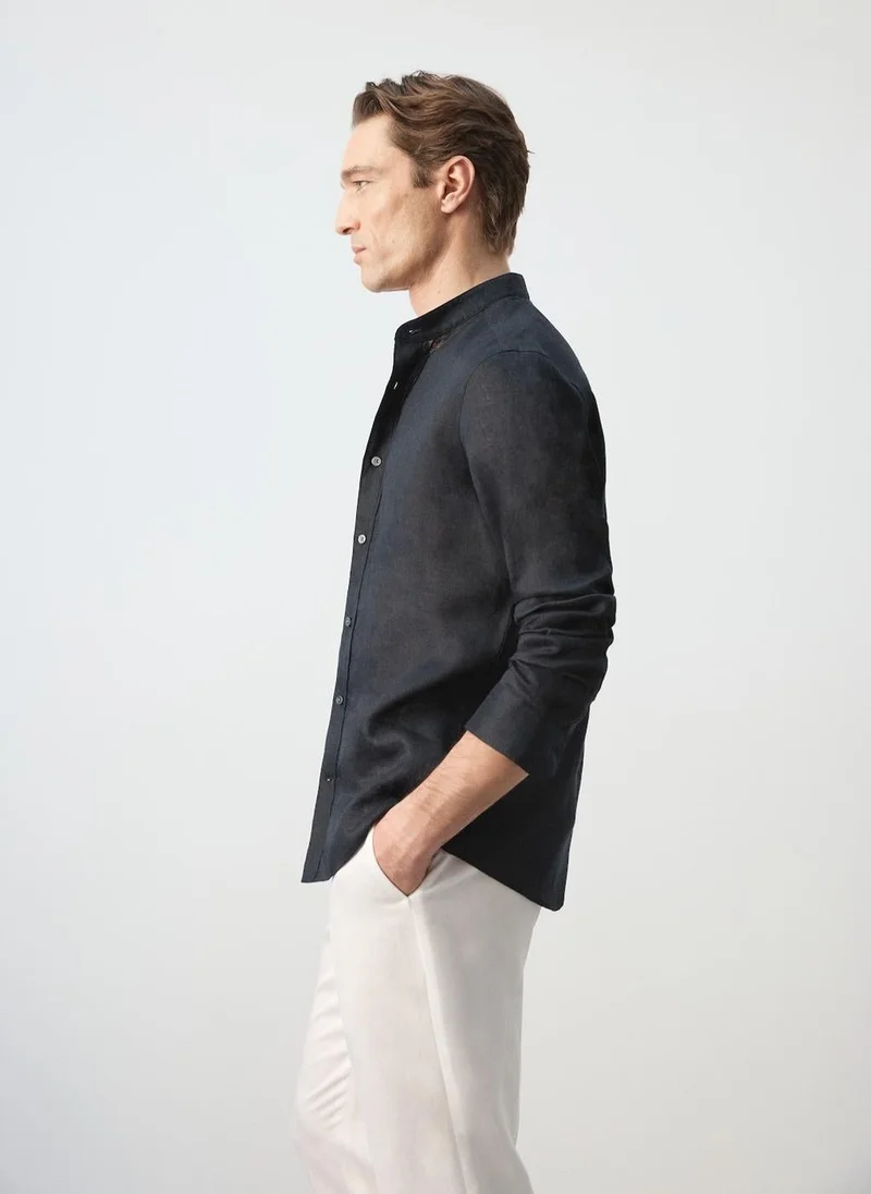 Mango Man  100% linen Mao collar shirt for Men | Best Price UAE