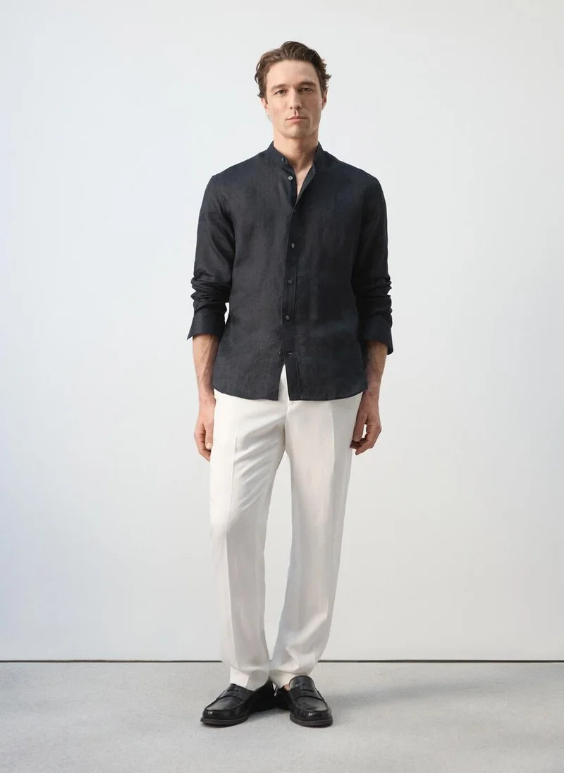 Mango Man  100% linen Mao collar shirt for Men | Best Price UAE