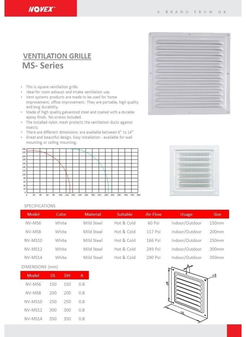 نوفيكس مصراع معدني مع شبك 14" – نوفكس NV-MS14 | شبكة تهوية فاخرة | 35 × 35 سم - Image 2