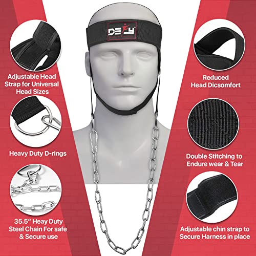 DEFY Challenge Your Fear DEFY Neck Harness, Weight Lifting Neck Exerciser - Workout Equipment for Head, Neck Strengthener for Gym Training – Head Exercise for Men Women - Nylon Adjustable Straps with Metal Chain (Black) - Image 5