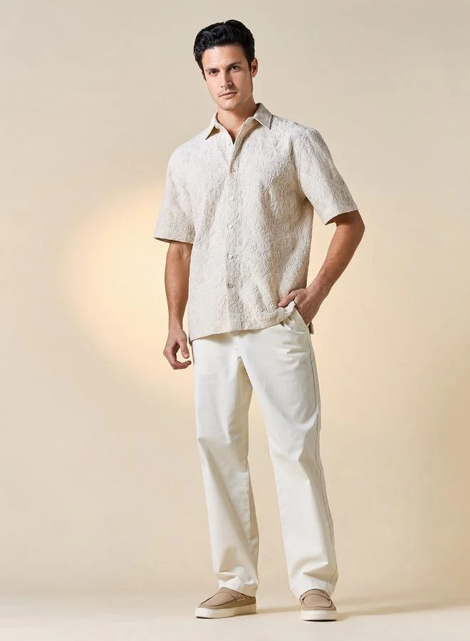 Iconic Iconic Embroidered Shirt with Short Sleeves and Button Closure