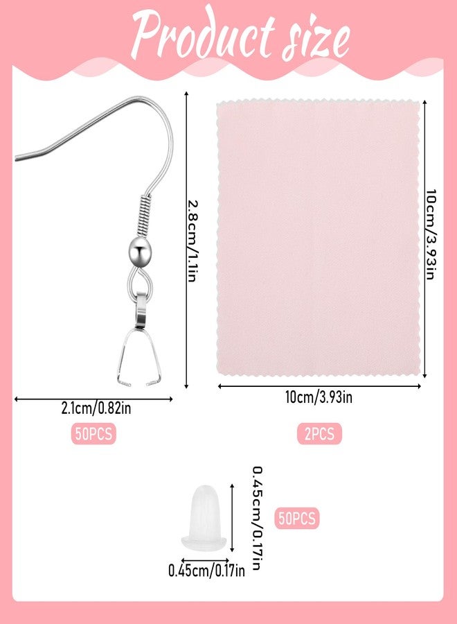 Sliverdew Stainless Steel Earring Hooks 100 Pieces DIY Earring Making Kit, 50 Pcs Earring Hooks with 50 Pcs Clear Silicone Earring Backs and 2 Pcs Polishing Cloth for Jewelry Making - Image 2