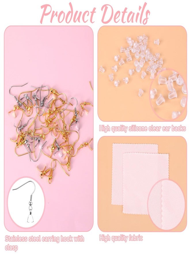 Sliverdew Stainless Steel Earring Hooks 100 Pieces DIY Earring Making Kit, 50 Pcs Earring Hooks with 50 Pcs Clear Silicone Earring Backs and 2 Pcs Polishing Cloth for Jewelry Making - Image 4