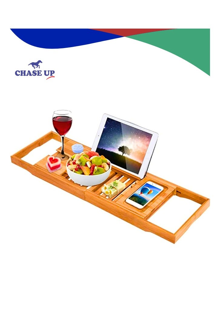 Chase Up Bathtub Tray Bamboo Bathtub Stand Holder Adjustable Bath Tray With Extendable Luxury Book Rest, Device Tablet, Kindle, Ipad, Smart Phone Tray For A Home Spa Experience, Yellow - Image 1
