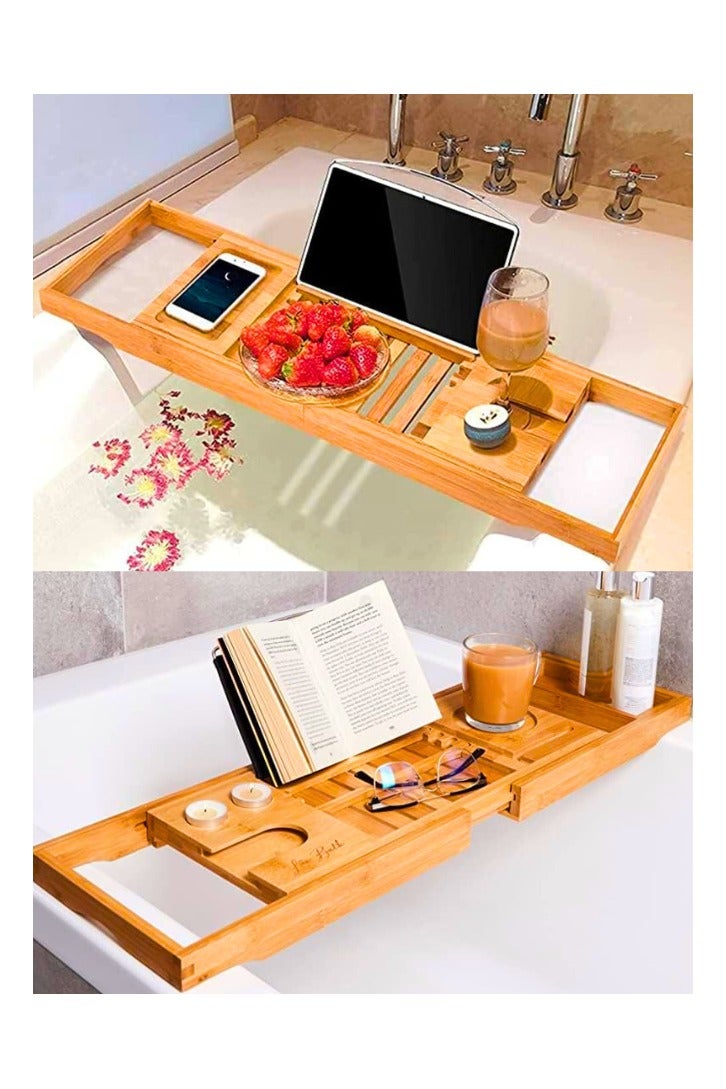 Chase Up Bathtub Tray Bamboo Bathtub Stand Holder Adjustable Bath Tray With Extendable Luxury Book Rest, Device Tablet, Kindle, Ipad, Smart Phone Tray For A Home Spa Experience, Yellow - Image 2