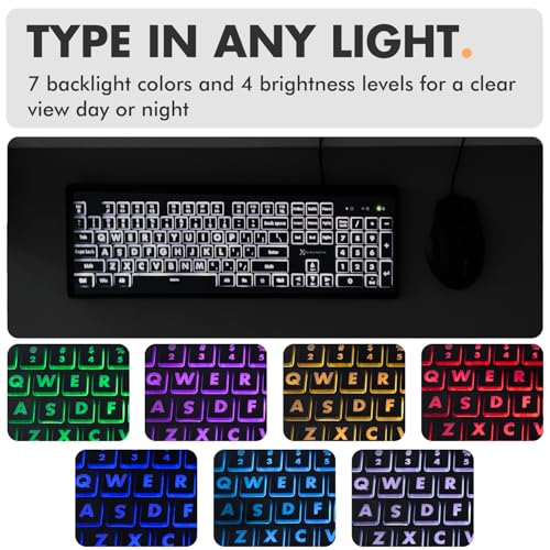 X9 Performance Wired Keyboard and Mouse Combo - Large Print Backlit Keys for Seniors, Lighted Computer Keyboard Wired, 7 LED Colors, 4 DPI Modes, USB Plug and Play for Windows PC - Image 5