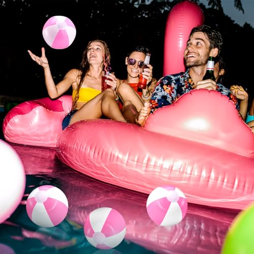 Lunmon 24 Pieces Pink and White Inflatable Beach Ball Round Pool PVC Balls Bulk Pool Party Favors Blow up Summer Game for Swimming Hawaiian Tropical Theme Party Supplies(8 Inch) - Image 5