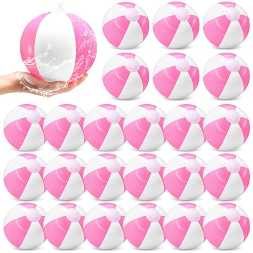 Lunmon 24 Pieces Pink and White Inflatable Beach Ball Round Pool PVC Balls Bulk Pool Party Favors Blow up Summer Game for Swimming Hawaiian Tropical Theme Party Supplies(8 Inch) - Image 1
