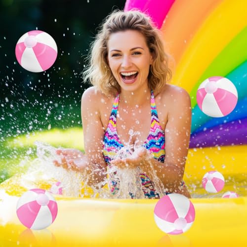 Lunmon 24 Pieces Pink and White Inflatable Beach Ball Round Pool PVC Balls Bulk Pool Party Favors Blow up Summer Game for Swimming Hawaiian Tropical Theme Party Supplies(8 Inch) - Image 3
