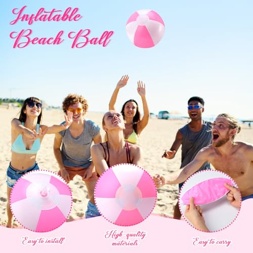 Lunmon 24 Pieces Pink and White Inflatable Beach Ball Round Pool PVC Balls Bulk Pool Party Favors Blow up Summer Game for Swimming Hawaiian Tropical Theme Party Supplies(8 Inch) - Image 4