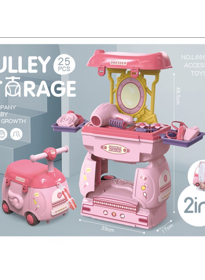 Children 2-in-one Simulation Kitchen Tableware Cosmetics Tools Play House Diagonal Trolley Doctor Toys-Color:66669A-jewelry 0.75kg - Image 4