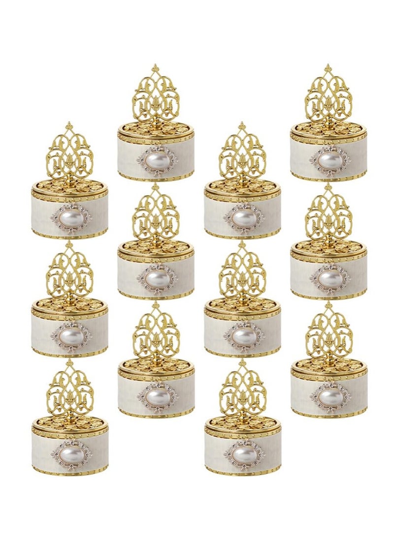 Excefore Round Candy Boxes, 12Pcs Gold Party Favor Boxes Fancy Candy Storage Boxes Decorative Treat Box European Style Favor Container for Wedding Baby Shower Birthday Party  - Image 1