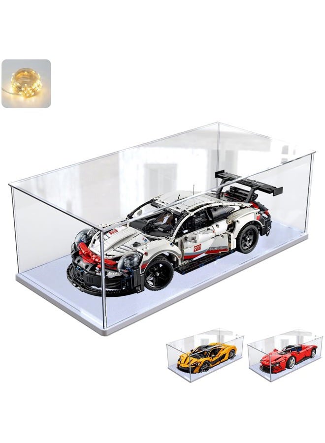 Elepure Thickened Clear Acrylic Display Case with Wood-Plastic Base for Lego 42096 42172 42143 42083 Figures Transparent Box Large Organizer Protection, White Inside 23.6X11.8X7.9inch - Image 1