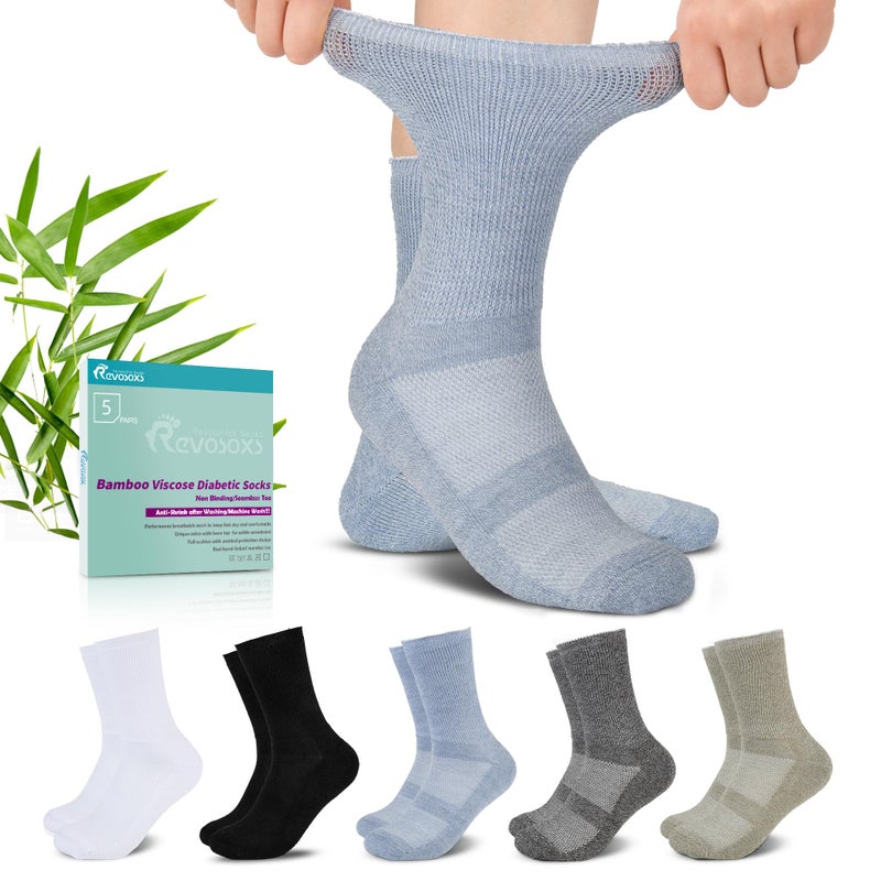 Revosoxs Diabetic Crew Socks for Men Women,Bamboo Viscose Non-Binding Loose Top Wide Socks with Seamless Toe 9-11 10-13ï¼ˆDark A-Mediumï¼‰ - Image 1