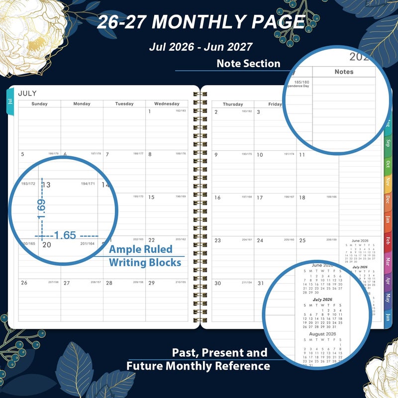 Indeme Planner 2026-2027 - Academic Planner 2026-2027, July 2026 - June 2027, 7.87'' x 9.96'', Monthly Tabs, Twin-wire Binding, Thick Paper, Organizer for Work/School - Image 3