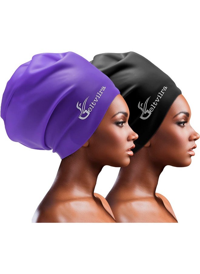 Geltvilra - Extra Large Swim Swimming Cap For Braids And Dreadlocks Long Hair Black Women Men Girls Silicone Waterproof Afros Curls Thick Curly Weaves Extensions Pool Hat - Image 1