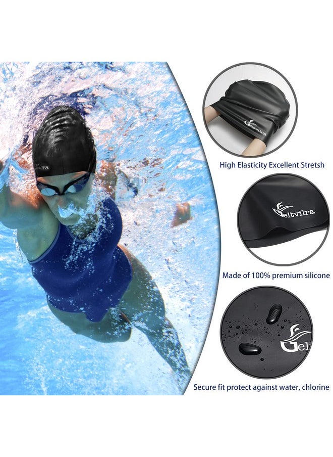 Geltvilra - Extra Large Swim Swimming Cap For Braids And Dreadlocks Long Hair Black Women Men Girls Silicone Waterproof Afros Curls Thick Curly Weaves Extensions Pool Hat - Image 1