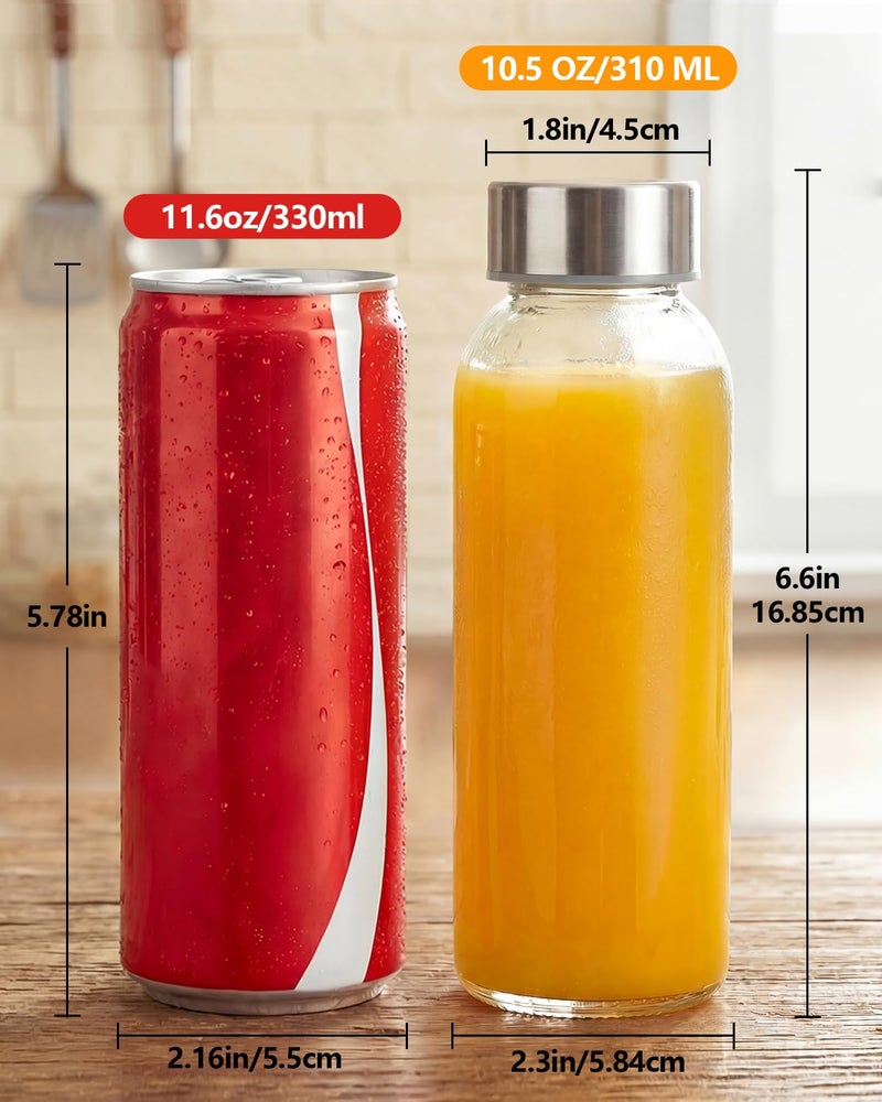 Zukro Glass Water Bottles with Lids 10.5 oz, 8 Pack Clear Reusable Glass Small Juice Bottles With Stainless Steel Cap for Juicing, Milk, Ginger Shot, BPA-Free Leak Proof 300ml Drinking Container Jar - Image 4