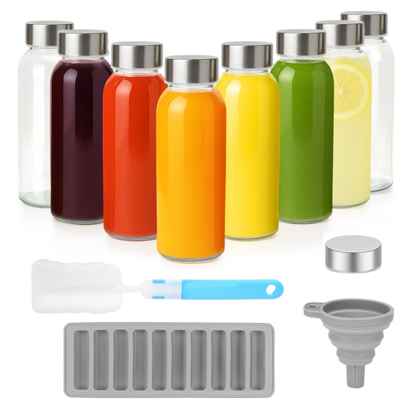 Zukro Glass Water Bottles with Lids 10.5 oz, 8 Pack Clear Reusable Glass Small Juice Bottles With Stainless Steel Cap for Juicing, Milk, Ginger Shot, BPA-Free Leak Proof 300ml Drinking Container Jar - Image 1