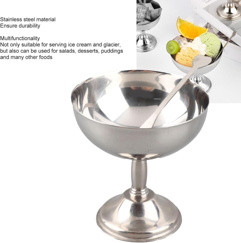 Zopsc Stainless Steel Ice Cream Cup, Retro Footed Serving Dessert Bowl, 304 Stainless Steel Dessert Cup for Salad Pudding (Small Size 9CM) - Image 5